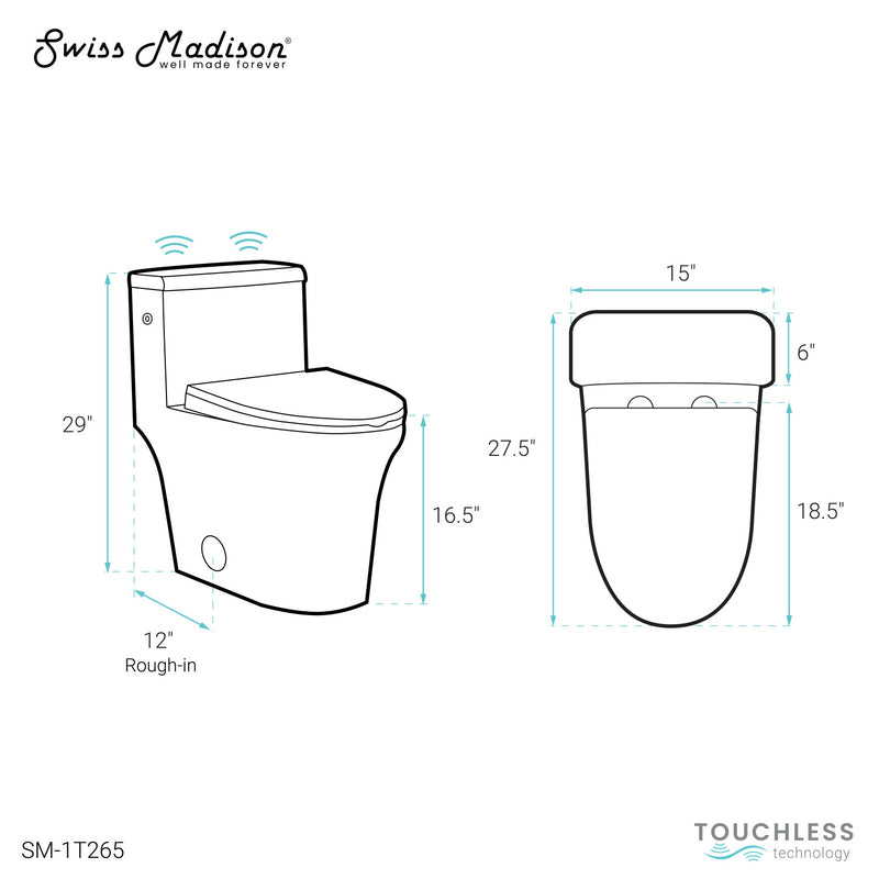 Hugo One-Piece Elongated Toilet Dual-Flush 1.1/1.6 gpf, Touchless