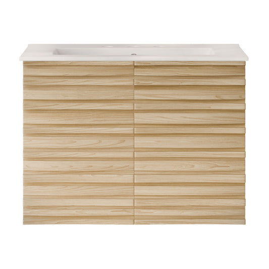 Cascade 30" Wall-Mounted Bathroom Vanity in Natural Oak with 3-Hole Widespread Sink Top