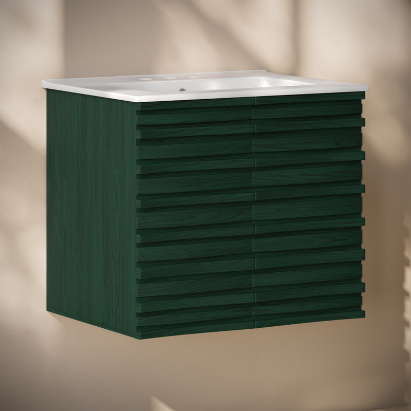 Cascade 24" Wall-Mounted Bathroom Vanity in Green Oak with 3-Hole Centerset Sink Top