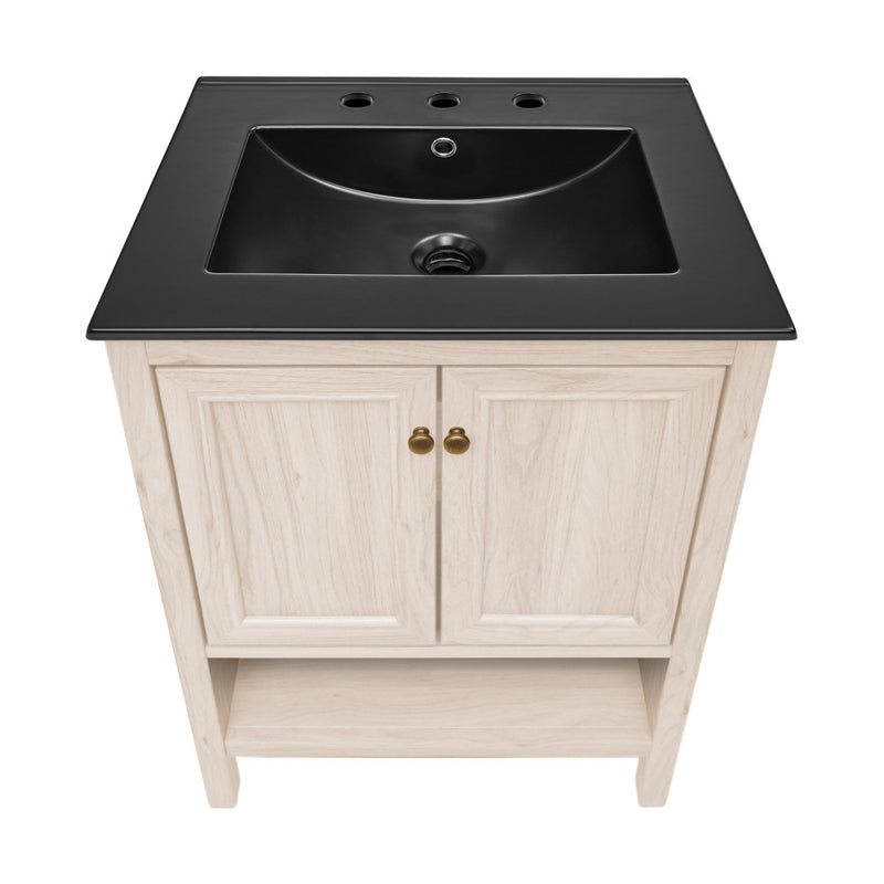 Château 24" Freestanding Bathroom Vanity in White Oak with Black 3-Hole Widespread Sink Top