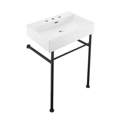 Claire 24" Console Sink White Basin Black Legs with 8" Widespread Holes
