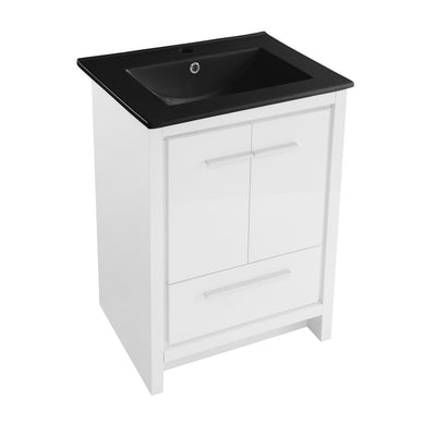 Virage 24 in. White Bathroom Vanity With Black Ceramic Sink Top