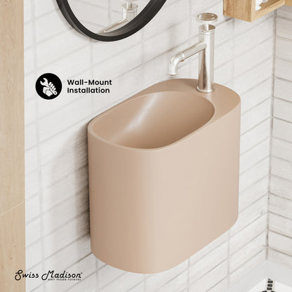 Terre 18" Right Side Faucet Wall-Mount Bathroom Sink in Pastel Peach