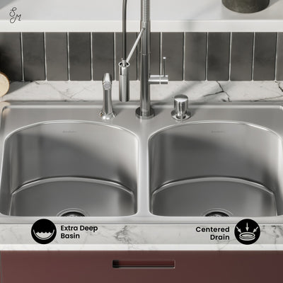 Ouvert 33 x 22 Stainless Steel, Dual Basin, Top-Mount Kitchen Sink
