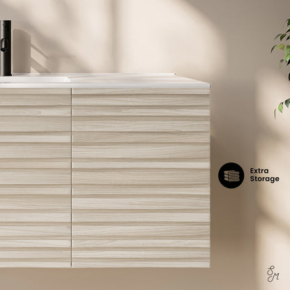 Cascade 48" Wall-Mounted Bathroom Vanity in White Oak with Sink Top
