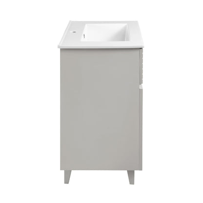24-inch shell freestanding bathroom vanity with single integrated sink and smooth flat-front design.