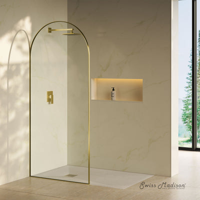 Porte 34 x 76 Framed Fixed 3/8 in. (10mm) Clear Tempered Glass Shower Door with Gold Brushed Frame