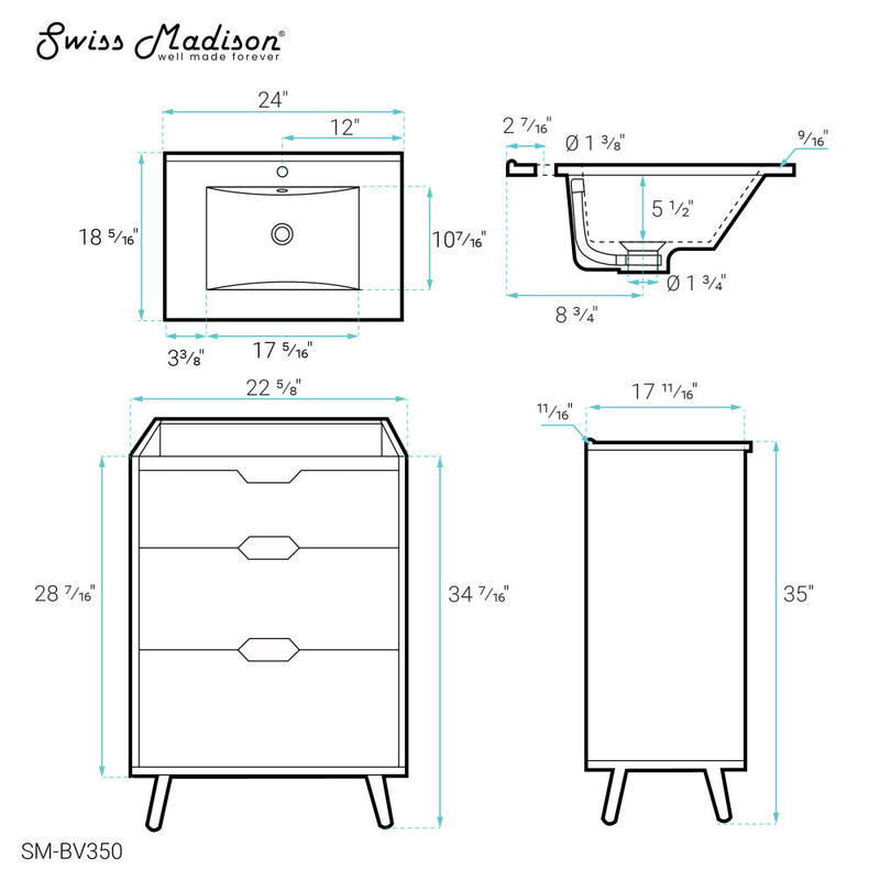 Brusque 24" Freestanding Bathroom Vanity in Natural Oak with Sink Top