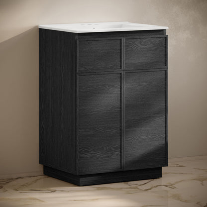 St. Tropez 24" Freestanding Bathroom Vanity in Black Oak with 3-Hole Centerset Sink Top