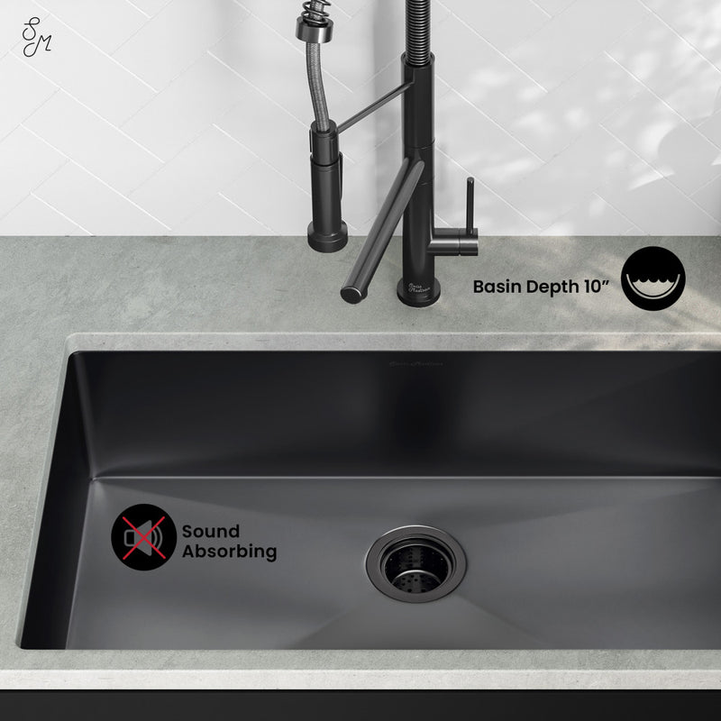Rivage 32 x 19 Stainless Steel, Single Basin, Undermount Kitchen Sink, Black