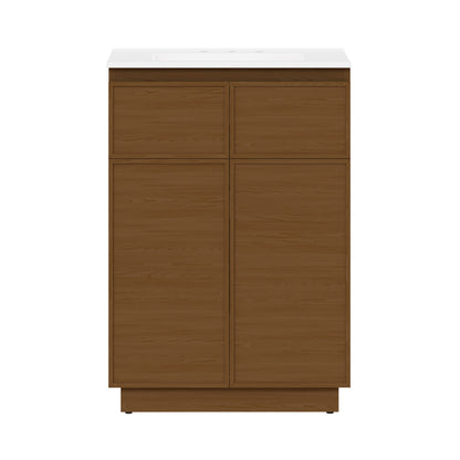 St. Tropez 24" Freestanding Bathroom Vanity in Brown Oak with 3-Hole Widespread Sink Top
