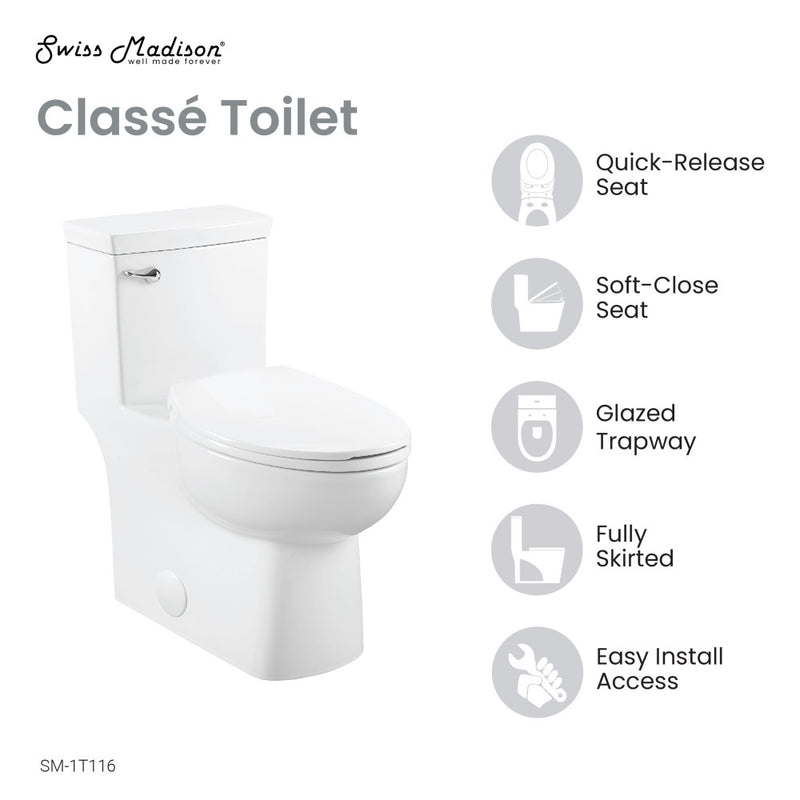 Classe One-Piece Toilet with Front Flush Handle 1.28 gpf
