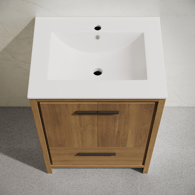 Virage 24" Freestanding Bathroom Vanity in Brown Oak with Sink Top