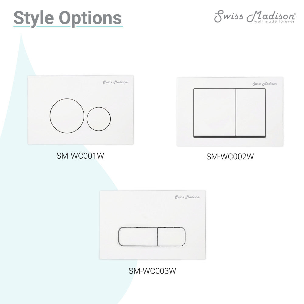 Carre Wall Mount Dual Flush Actuator Plate with Rectangle Push Buttons in White