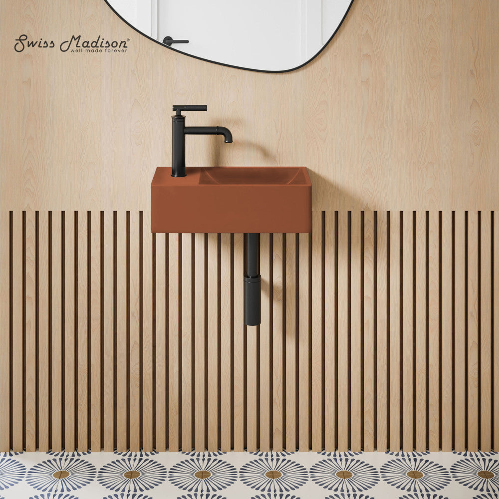 Lisse 16" Concrete Rectangle Wall-Mounted Sink with Left Side Faucet Mount in Matte Terracotta