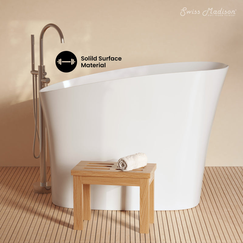 Cascade II 48" Single Slipper Japanese Soaking Freestanding Bathtub in Matte White, Stool Included