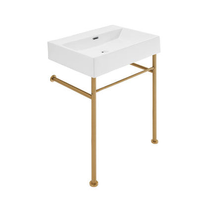 Claire 24" Rectangle Zero Hole Console Sink with Brushed Gold Legs