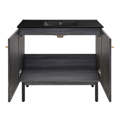 Classe 36 in. Black Oak Bathroom Vanity With Black Ceramic Sink Top