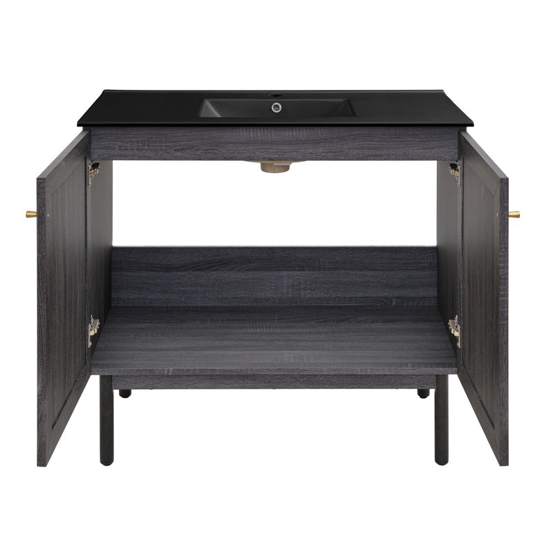 Classe 36 in. Black Oak Bathroom Vanity With Black Ceramic Sink Top