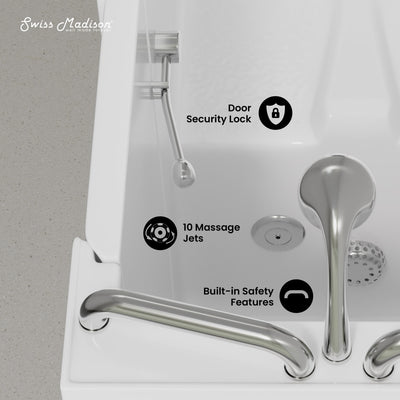 Auvergne 53" x 27" ADA Right Drain Walk-in Soaking Bathtub with Massage Jets in Glossy White, Faucet Set, Drain, Grab Bars, Pillow Included