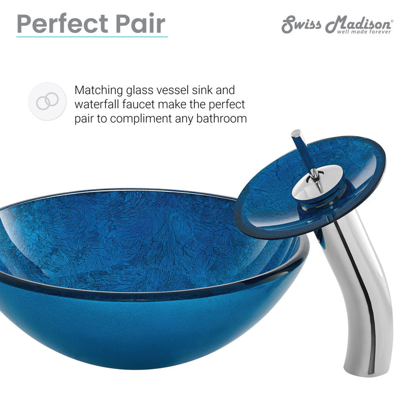 Cascade 16.5 Glass Vessel Sink with Faucet, Ocean Blue