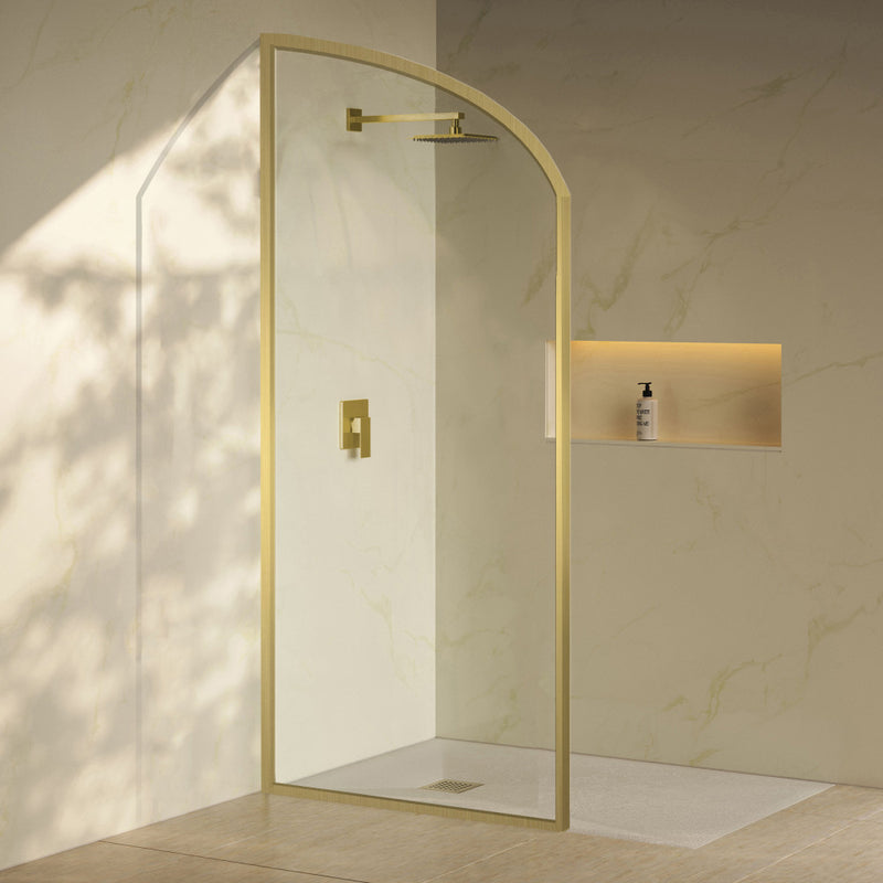Demi 34 x 76 Framed Fixed 3/8 in. (10mm) Clear Tempered Glass Shower Door with Gold Brushed Frame