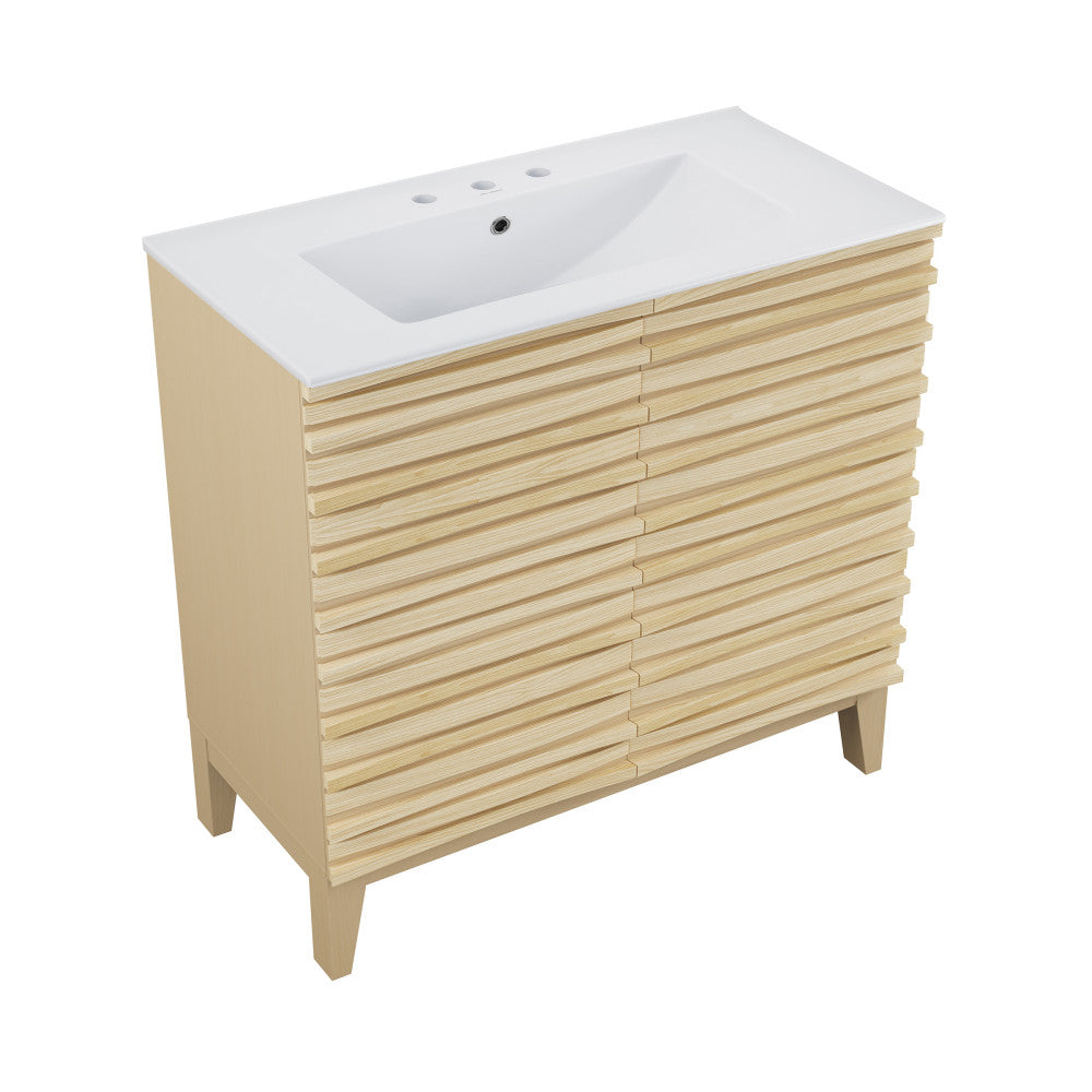 Cascade 30" Freestanding Bathroom Vanity in Natural Oak with 3-Hole Widespread Sink Top
