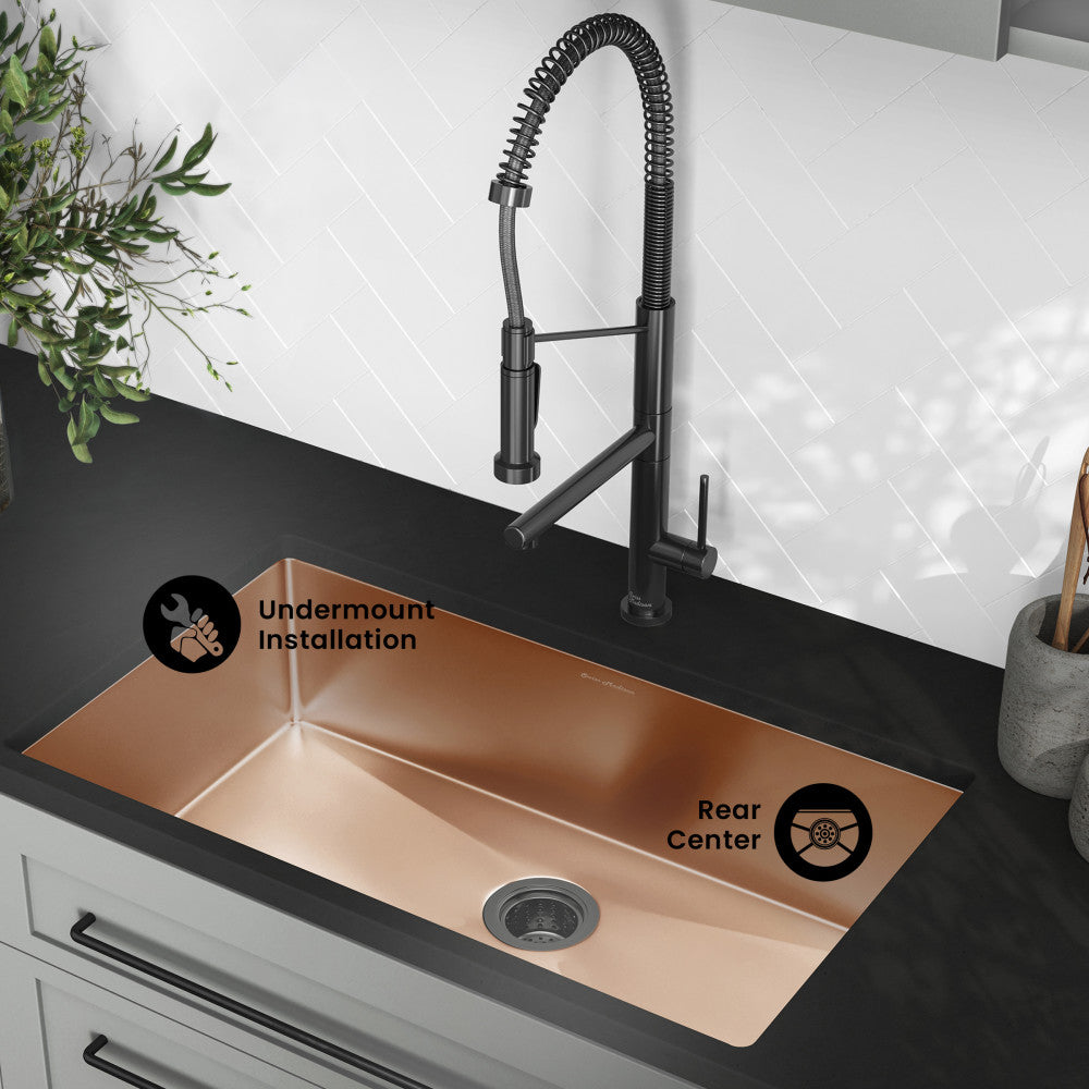 Rivage 32 x 19 Stainless Steel, Single Basin, Undermount Kitchen Sink, Rose Gold