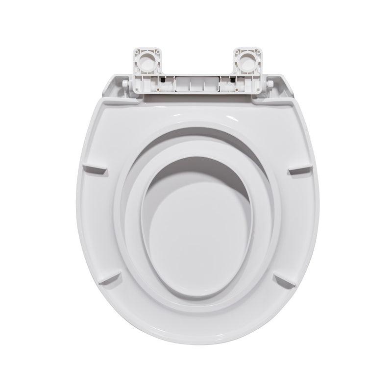 Round Toilet Seat with Toddler Seat Built In, Family Toilet Seat in Glossy White