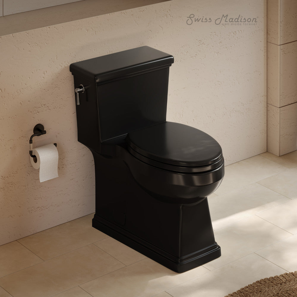 Voltaire II One-Piece 12" Rough-in 1.28 GPF Left-Hand Flush ADA Elongated Toilet in Glossy Black, Nano-Glaze