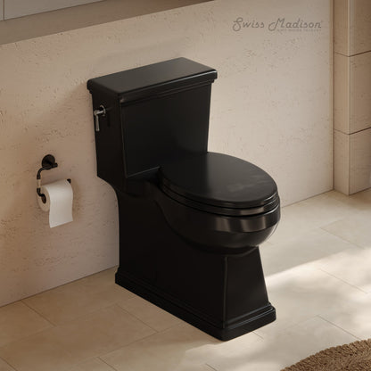 Voltaire II One-Piece 12" Rough-in 1.28 GPF Left-Hand Flush ADA Elongated Toilet in Glossy Black, Nano-Glaze