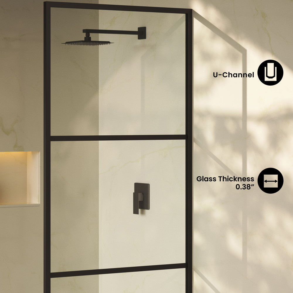 Claire 34 x 76 Framed Fixed 3/8 in. (10mm) Clear Tempered Glass Shower Door with Black Matte Frame