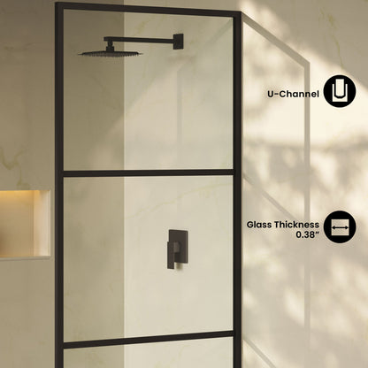 Claire 34 x 76 Framed Fixed 3/8 in. (10mm) Clear Tempered Glass Shower Door with Black Matte Frame