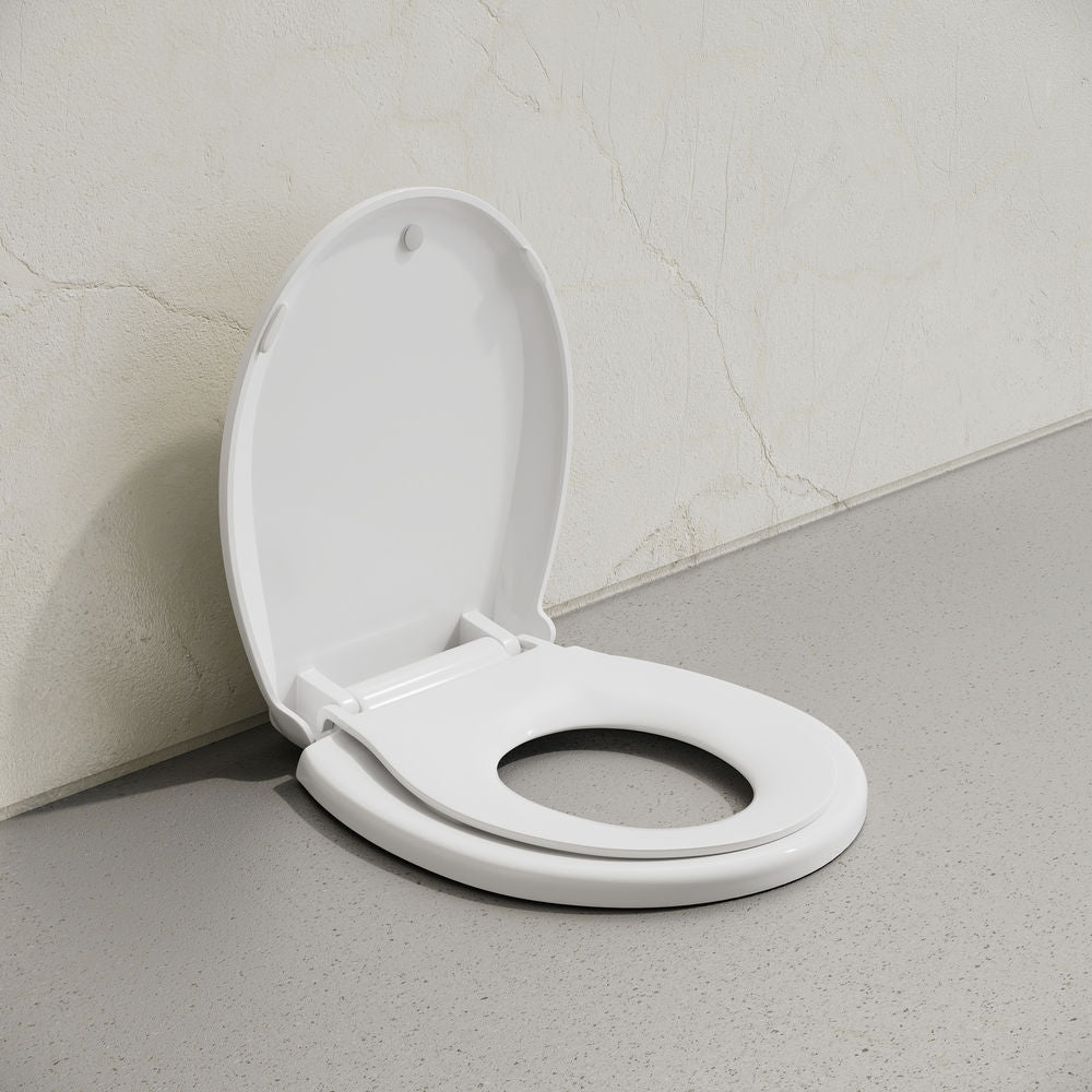 Round Toilet Seat with Toddler Seat Built In, Family Toilet Seat in Glossy White