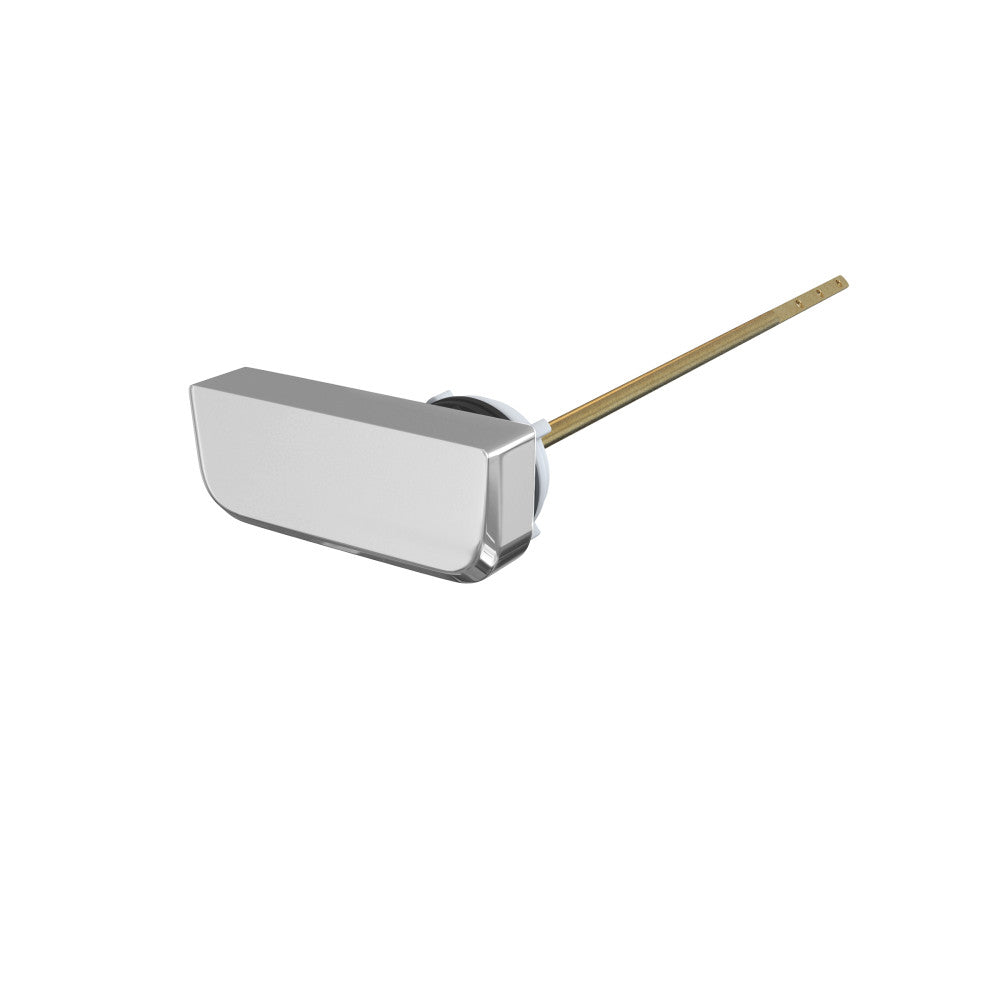 Avallon side flush handle in chrome with long brass lever for toilet replacement parts.
