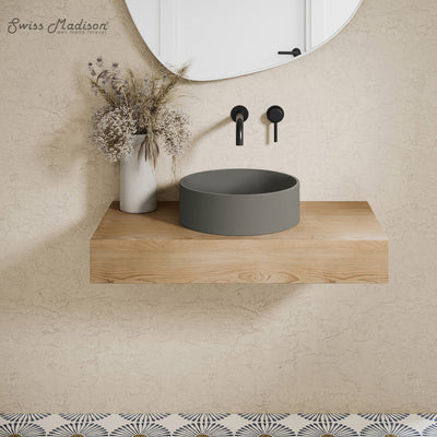 Lisse 14.5" Round Concrete Vessel Bathroom Sink in Dark Grey