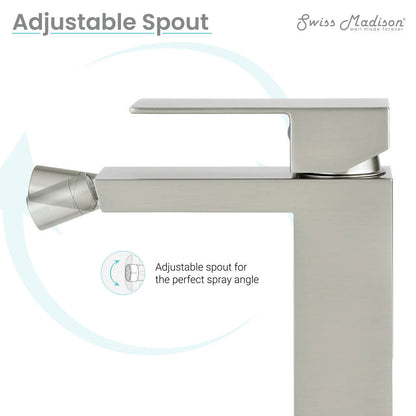 Single-handle bidet faucet in nickel with adjustable spout angle.