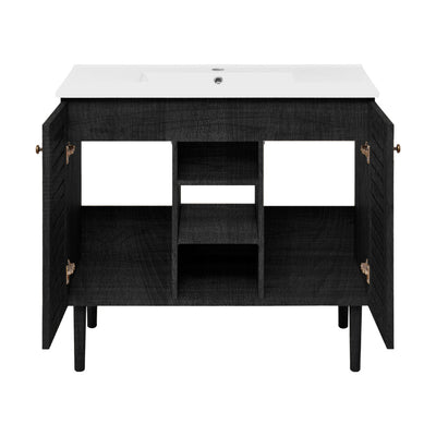 Bron 36" Freestanding Bathroom Vanity in Black Oak with Sink Top