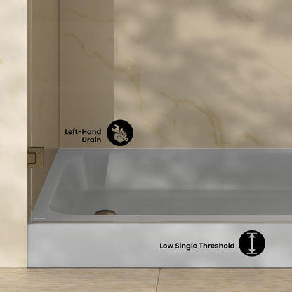 Voltaire 60 x 30 Shower Pan Base with Left Drain in Glossy Gray