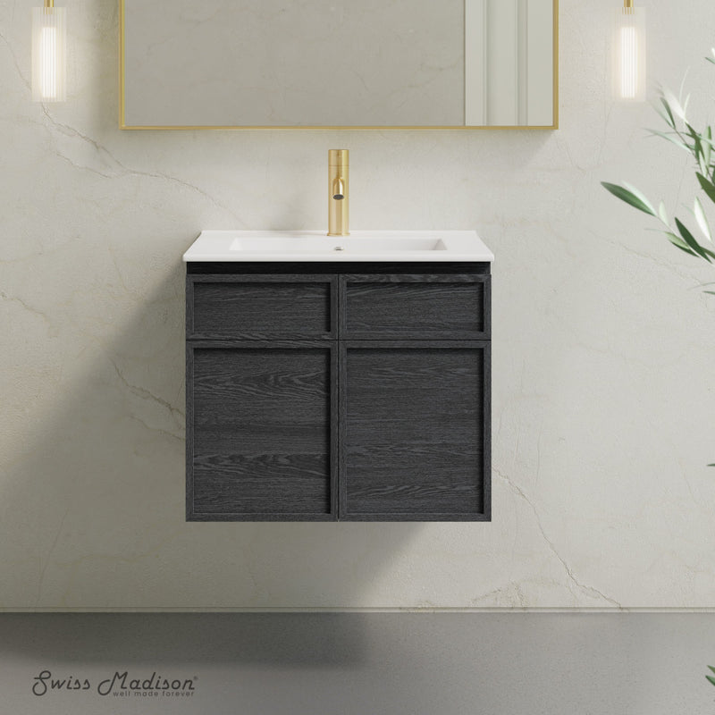 St. Tropez 24" Wall-Mounted Bathroom Vanity in Black Oak with Sink Top