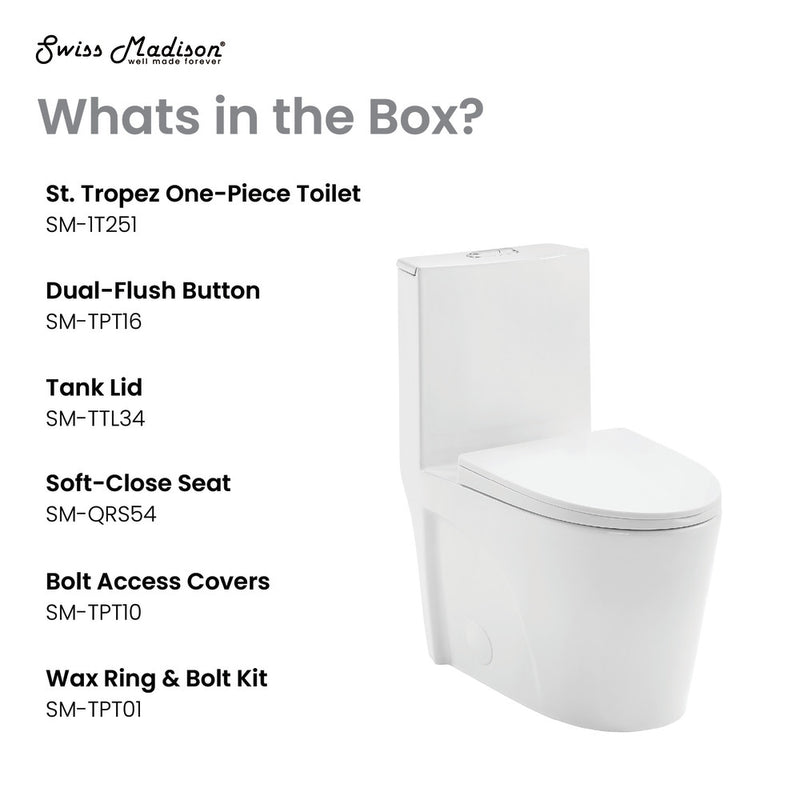 St. Tropez One-Piece 14" Rough-in 1.1/1.6 GPF Dual Top Flush Elongated Toilet in Glossy White