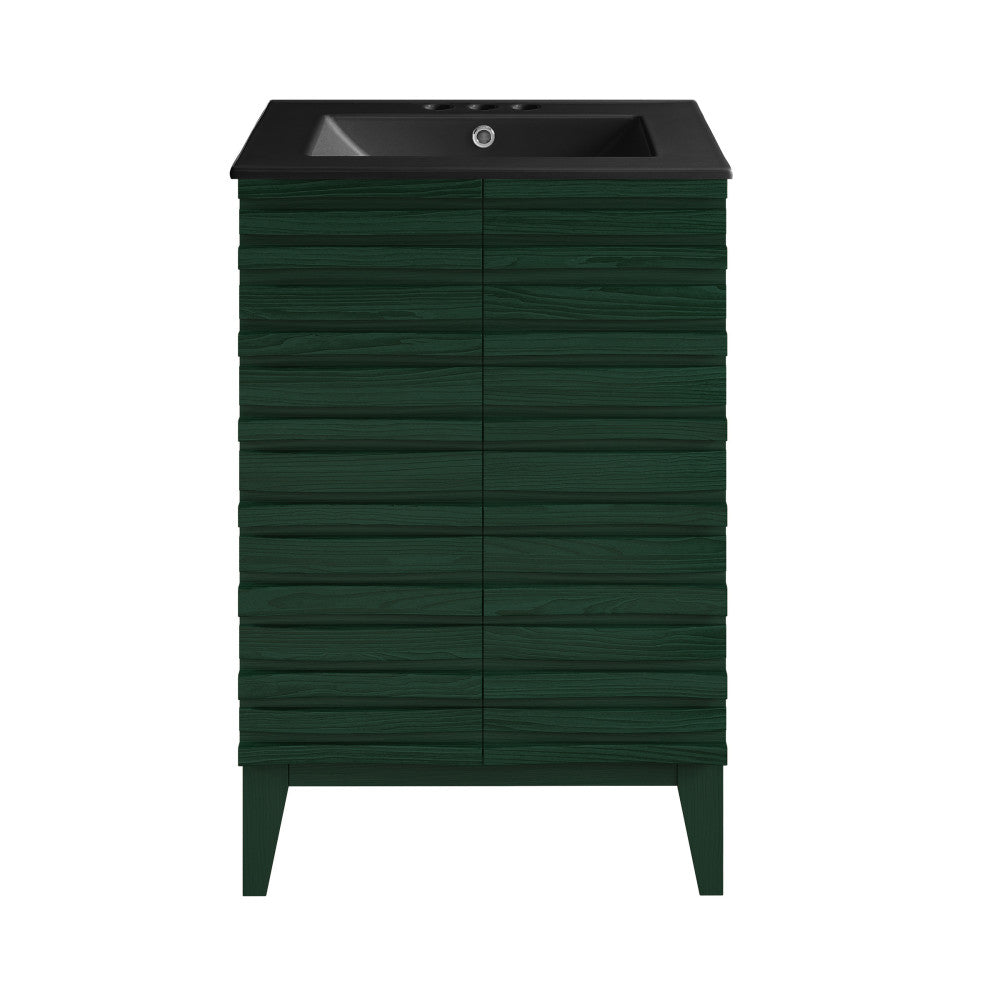 Cascade 24" Freestanding Bathroom Vanity in Green Oak with Black 3-Hole Centerset Sink Top