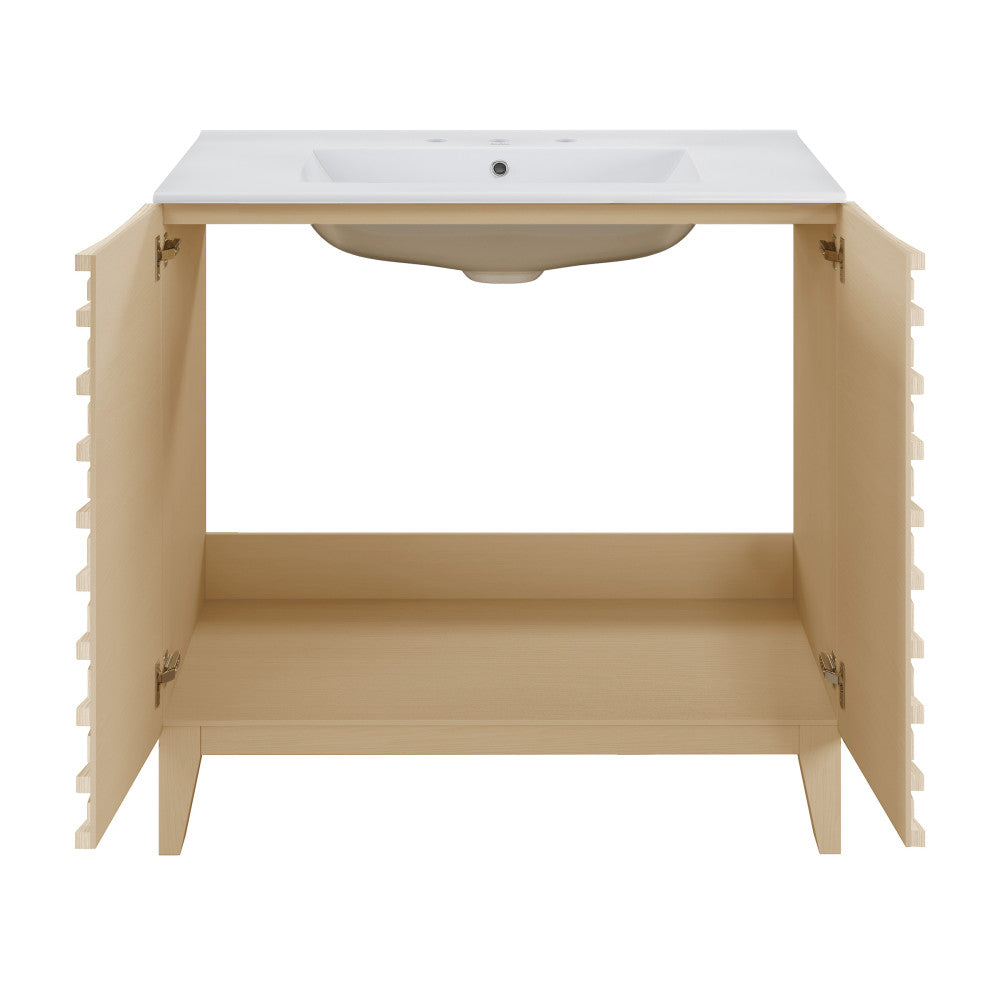 Cascade 30" Freestanding Bathroom Vanity in Natural Oak with 3-Hole Widespread Sink Top