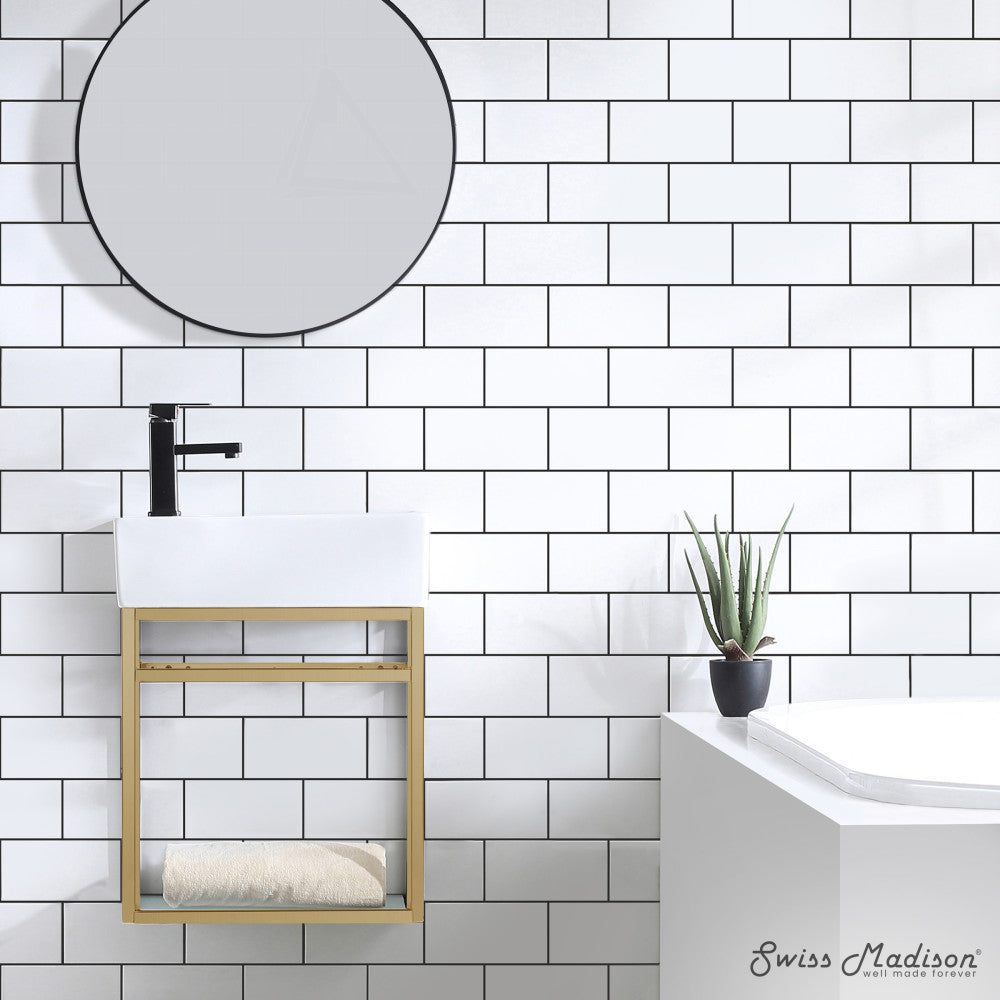 Pierre 19.5 Single, Open Shelf, Gold Metal Frame Bathroom Vanity