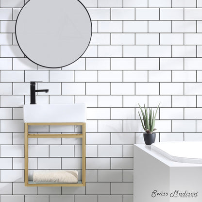 Pierre 19.5 Single, Open Shelf, Gold Metal Frame Bathroom Vanity
