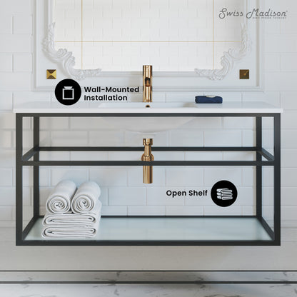 Pierre 48 Single, Metal Frame, Open Shelf, Bathroom Vanity