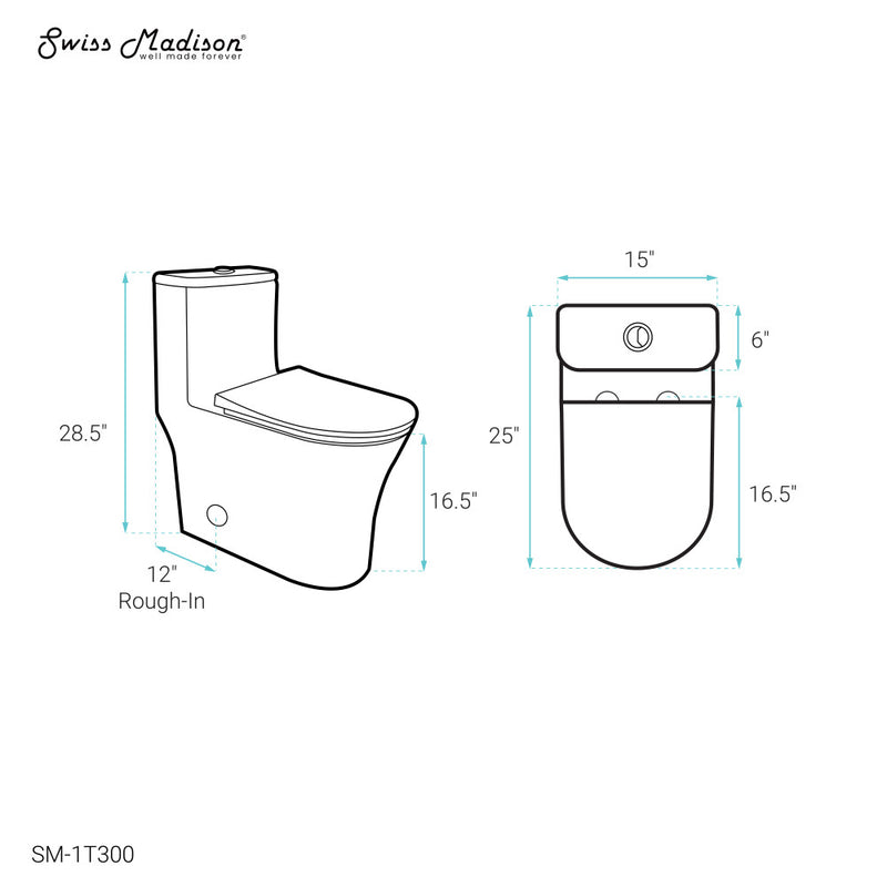 TWISTER Dual Flush, Cascade One-Piece Compact Toilet, 1.1/1.6 GPF