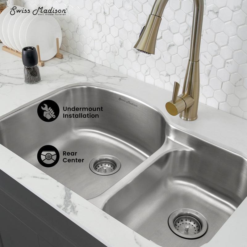 Toulouse 32 x 21 Stainless Steel, Dual Basin, Undermount Kitchen Sink