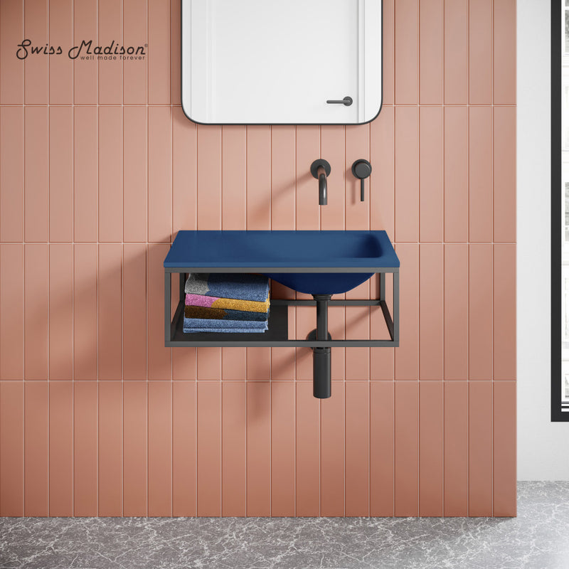 Lisse 24" Rectangle Concrete Wall-Mount Bathroom Sink in Royal Blue with Matte Black Frame