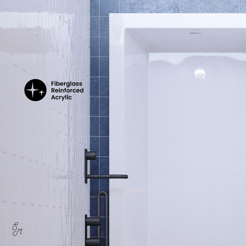 Voltaire 60 x 36 Reversible Drain Soaking Drop-in Bathtub in Glossy White with Integrated Overflow, Drain Included